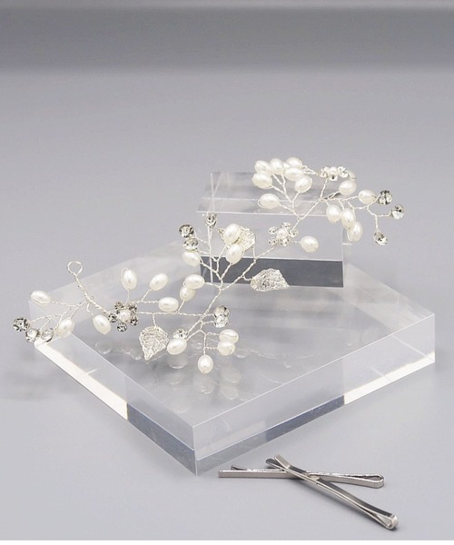 Cupid Heart(キューピッドハート)の「【Cupid Heart】結婚式アクセ!メタルリーフパールビジューヘッドドレス(ハーフ)(その他ヘアアクセサリー・レディース・シルバー・MEDIUM)」の9枚目の写真