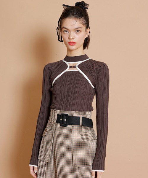 REDYAZEL（レディアゼル）の「デコルテあきパイピングリブニット