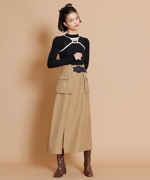 REDYAZEL（レディアゼル）の「デコルテあきパイピングリブニット