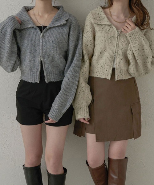 Ambre Neige（アンブルネージュ）の「ダブルジップクッキーニット／【WEB/EC限定商品】（ニット/セーター・レディース・アイボリー/グレー・FREE）」の2枚目の写真