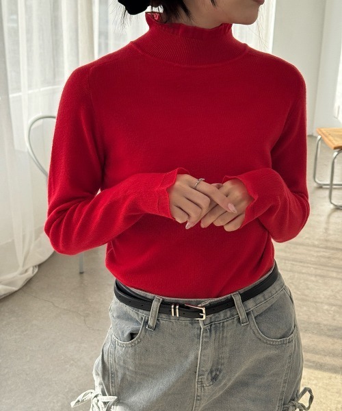 Miniministore(ミニミニストア)の「【新色追加】ハイネックニットトップスフリルニットソー(ニット/セーター・レディース・アイボリー/ホワイト/グレイッシュベージュ/ブラック/ブラウン/オレンジ/グリーン/ライトベージュ/レッド/グレー/ダークグリーン/カーキ・フリー)」の11枚目の写真