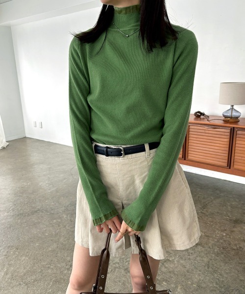 Miniministore(ミニミニストア)の「【新色追加】ハイネックニットトップスフリルニットソー(ニット/セーター・レディース・アイボリー/ホワイト/グレイッシュベージュ/ブラック/ブラウン/オレンジ/グリーン/ライトベージュ/レッド/グレー/ダークグリーン/カーキ・フリー)」の19枚目の写真