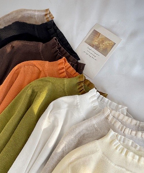 Miniministore(ミニミニストア)の「【新色追加】ハイネックニットトップスフリルニットソー(ニット/セーター・レディース・アイボリー/ホワイト/グレイッシュベージュ/ブラック/ブラウン/オレンジ/グリーン/ライトベージュ/レッド/グレー/ダークグリーン/カーキ・フリー)」の14枚目の写真