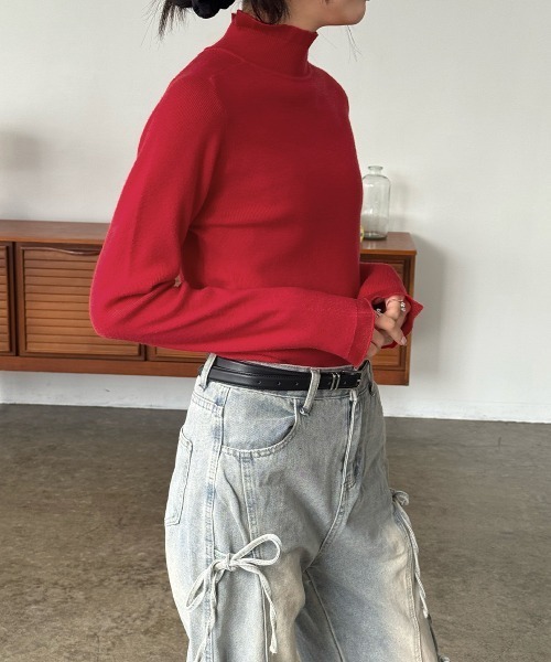 Miniministore(ミニミニストア)の「【新色追加】ハイネックニットトップスフリルニットソー(ニット/セーター・レディース・アイボリー/ホワイト/グレイッシュベージュ/ブラック/ブラウン/オレンジ/グリーン/ライトベージュ/レッド/グレー/ダークグリーン/カーキ・フリー)」の22枚目の写真
