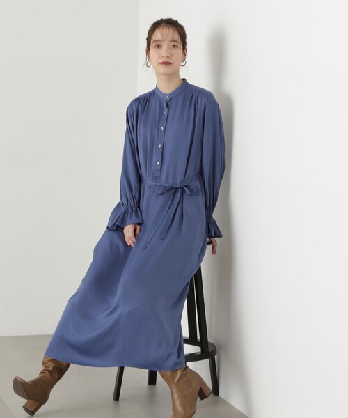 N.（N. Natural Beauty Basic）（エヌエヌナチュラルビューティーベーシック）の「◆ウエストリボンバンドカラーワンピース（ワンピース・レディース・ドット/ブルー・MEDIUM）」の21枚目の写真