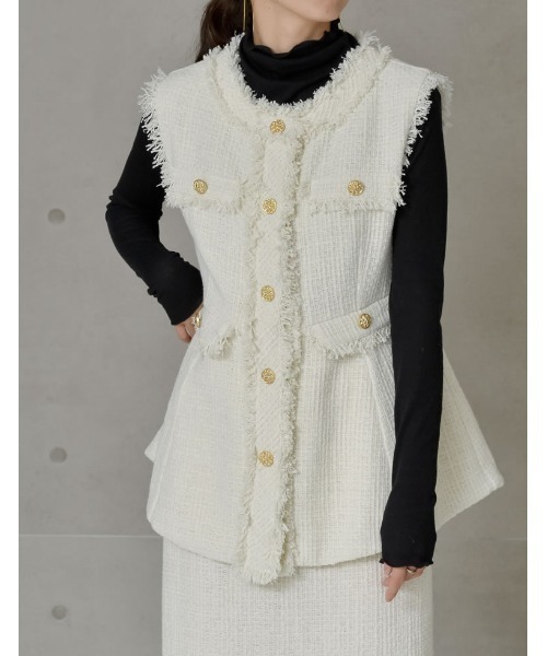 Re:EDIT（リエディ）の「[入卒式 セレモニー]ツイードフリンジペプラムベスト（ベスト・レディース・ブラック系その他/ブラック/ホワイト/ブラック系その他2・MEDIUM/LARGE）」の13枚目の写真