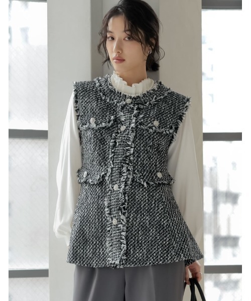 【美品】Diagram ツイード ペプラムヘムレース トップスセット グレー×黒 GRACE CONTINENTAL - 【美品】Diagram ツイード ペプラムヘムレース