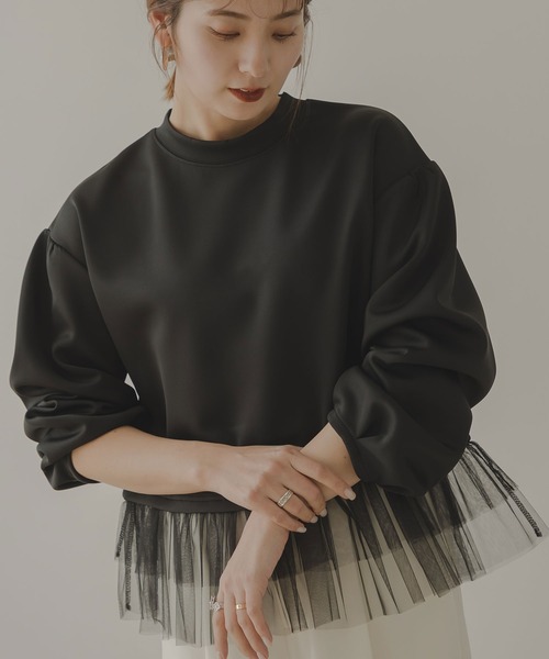 rectangle（レクタングル）の「チュールフリルドッキングプルオーバー（Tシャツ/カットソー・レディース・オフホワイト/ブラック・FREE）」の2枚目の写真