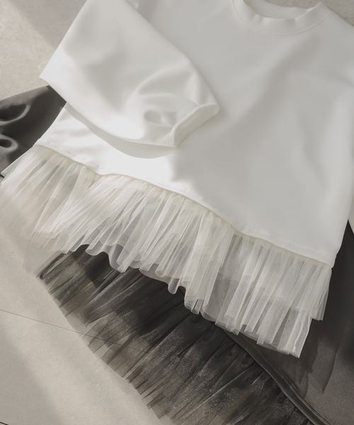 rectangle（レクタングル）の「チュールフリルドッキングプルオーバー（Tシャツ/カットソー・レディース・オフホワイト/ブラック・FREE）」の6枚目の写真