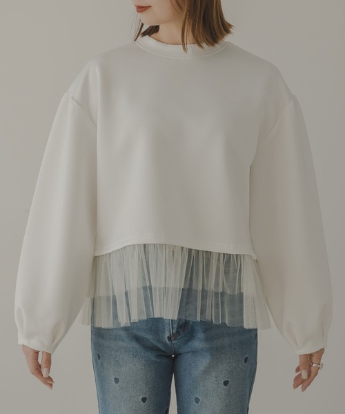 rectangle（レクタングル）の「チュールフリルドッキングプルオーバー（Tシャツ/カットソー・レディース・オフホワイト/ブラック・FREE）」の5枚目の写真