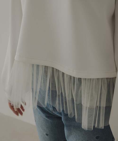 rectangle（レクタングル）の「チュールフリルドッキングプルオーバー（Tシャツ/カットソー・レディース・オフホワイト/ブラック・FREE）」の3枚目の写真
