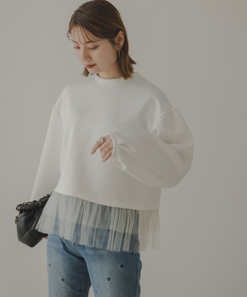 rectangle（レクタングル）の「チュールフリルドッキングプルオーバー（Tシャツ/カットソー・レディース・オフホワイト/ブラック・FREE）」の12枚目の写真