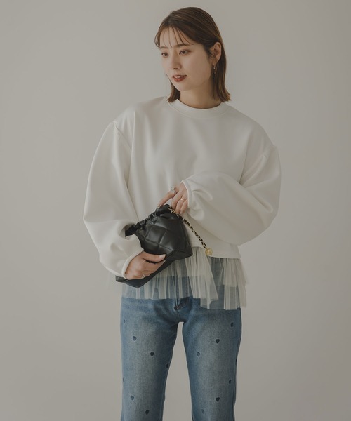 rectangle（レクタングル）の「チュールフリルドッキングプルオーバー（Tシャツ/カットソー・レディース・オフホワイト/ブラック・FREE）」の8枚目の写真