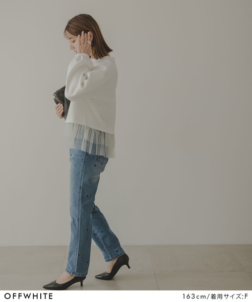 rectangle（レクタングル）の「チュールフリルドッキングプルオーバー（Tシャツ/カットソー・レディース・オフホワイト/ブラック・FREE）」の9枚目の写真