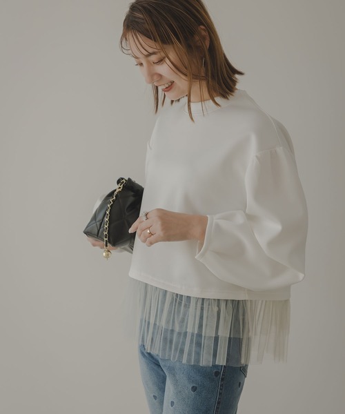 rectangle（レクタングル）の「チュールフリルドッキングプルオーバー（Tシャツ/カットソー・レディース・オフホワイト/ブラック・FREE）」の4枚目の写真