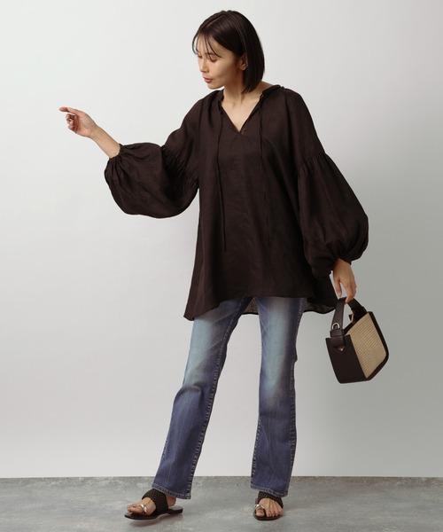 BARNYARDSTORM（バンヤードストーム）の「BARNYARDSTORM / リネンカフタンブラウス（シャツ/ブラウス・レディース・ブラック/ブルー・S/M/L）」の19枚目の写真