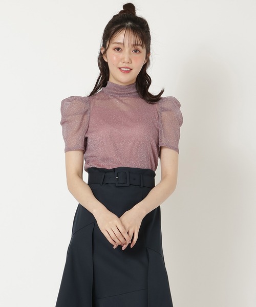 REDYAZEL（レディアゼル）の「ラメチュールバックリボントップス（シャツ/ブラウス・レディース・サックスブルー/ブラック/ベージュ/パープル・FREE）」の4枚目の写真