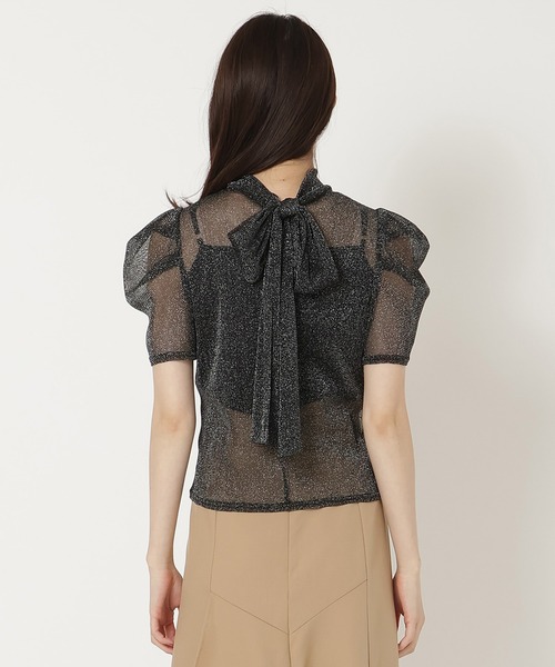 REDYAZEL（レディアゼル）の「ラメチュールバックリボントップス（シャツ/ブラウス・レディース・サックスブルー/ブラック/ベージュ/パープル・FREE）」の6枚目の写真