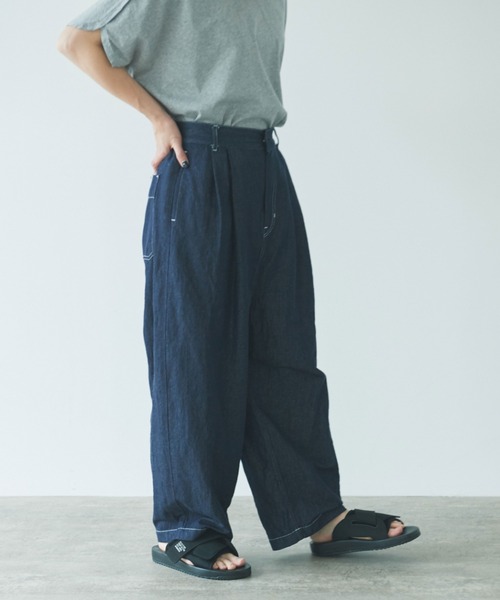 yuni(ユニ )の「コットンリネン デニムテーパードパンツ yuni(ユニ )の「コットンリネン デニムテーパードパンツ