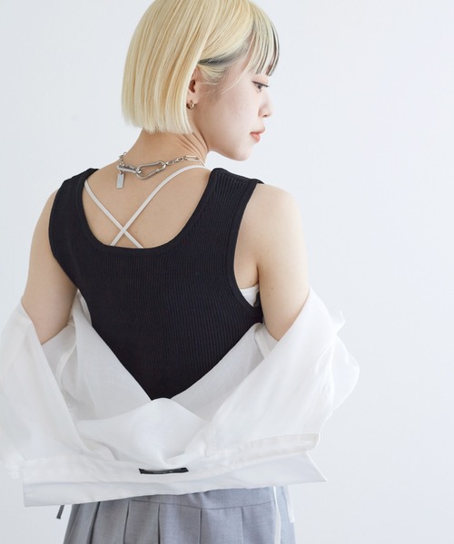 w closet（ダブルクローゼット）の「リブニットタンクトップ（タンクトップ・レディース・ブラック/オフホワイト/サックスブルー/ホワイト×ブラック/ピンク系その他・FREE）」の20枚目の写真