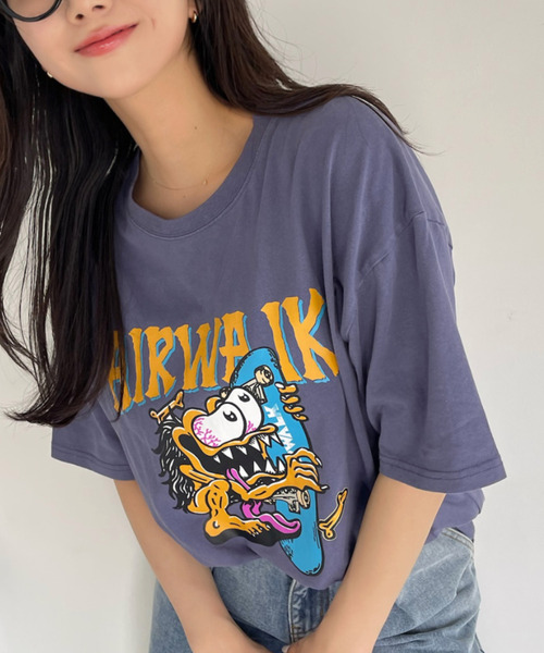 Ada.(エイダ)の「AIR WALK ピグメント加工 半袖 プリント モンスター Tシャツ(Tシャツ/カットソー・レディース・ブラック/ネイビー/オフホワイト・M/L)」の3枚目の写真