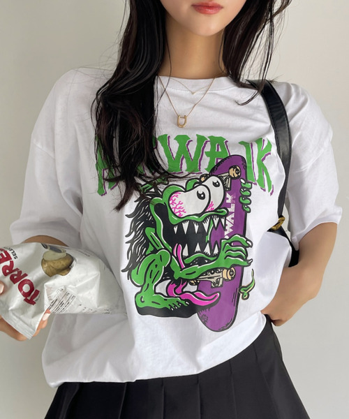 Ada.(エイダ)の「AIR WALK ピグメント加工 半袖 プリント モンスター Tシャツ(Tシャツ/カットソー・レディース・ブラック/ネイビー/オフホワイト・M/L)」の17枚目の写真