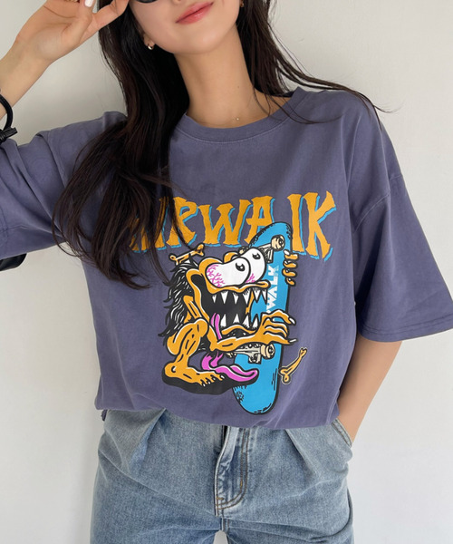 Ada.(エイダ)の「AIR WALK ピグメント加工 半袖 プリント モンスター Tシャツ(Tシャツ/カットソー・レディース・ブラック/ネイビー/オフホワイト・M/L)」の15枚目の写真