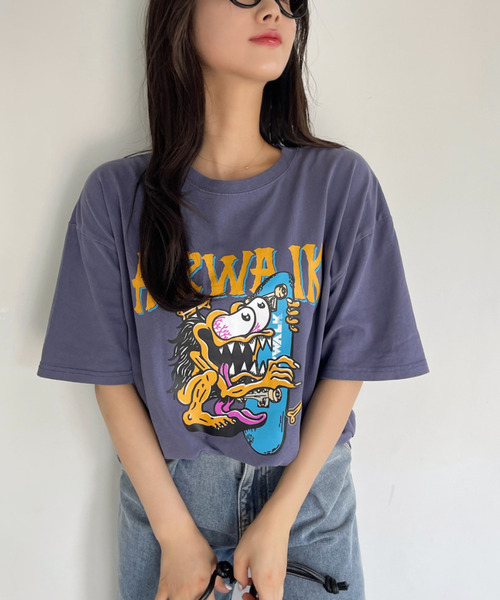 Ada.(エイダ)の「AIR WALK ピグメント加工 半袖 プリント モンスター Tシャツ(Tシャツ/カットソー・レディース・ブラック/ネイビー/オフホワイト・M/L)」の5枚目の写真