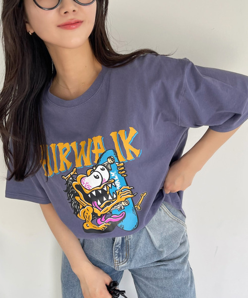 Ada.(エイダ)の「AIR WALK ピグメント加工 半袖 プリント モンスター Tシャツ(Tシャツ/カットソー・レディース・ブラック/ネイビー/オフホワイト・M/L)」の6枚目の写真