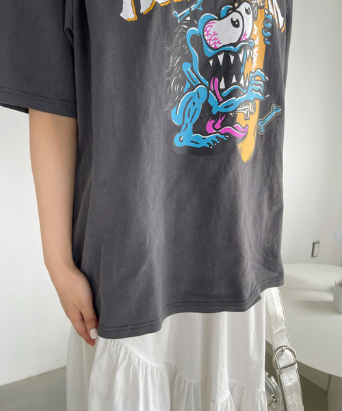 Ada.(エイダ)の「AIR WALK ピグメント加工 半袖 プリント モンスター Tシャツ(Tシャツ/カットソー・レディース・ブラック/ネイビー/オフホワイト・M/L)」の10枚目の写真