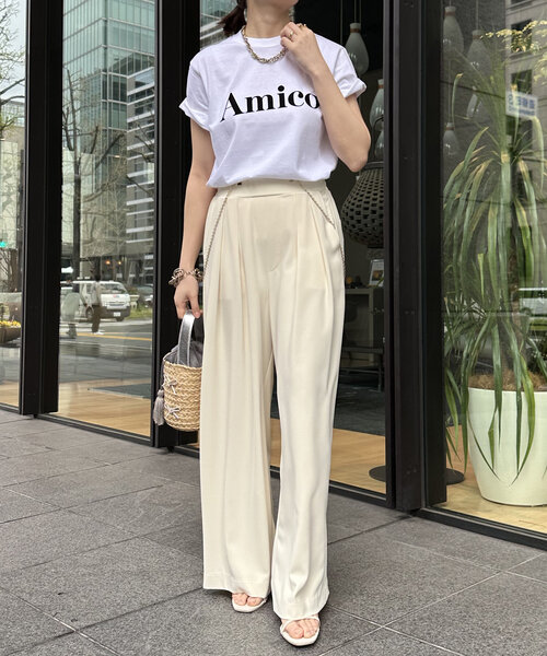 DouDou（ドゥドゥ）の「【WEB限定】AmicoフロッキーロゴTEE（Tシャツ/カットソー・レディース・ホワイト/ネイビー/チャコールグレー・FREE）」の6枚目の写真