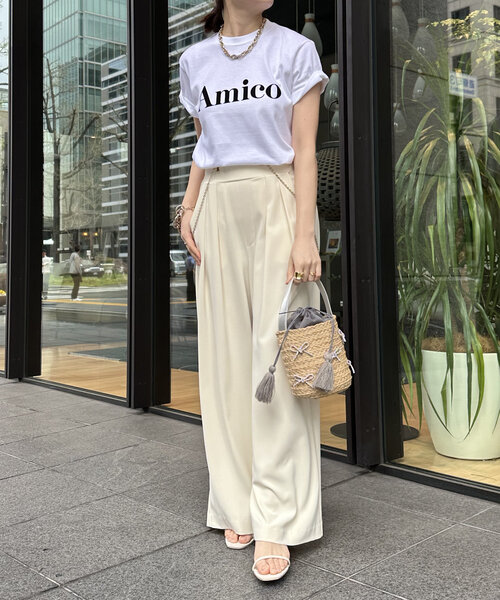 DouDou（ドゥドゥ）の「【WEB限定】AmicoフロッキーロゴTEE（Tシャツ/カットソー・レディース・ホワイト/ネイビー/チャコールグレー・FREE）」の8枚目の写真