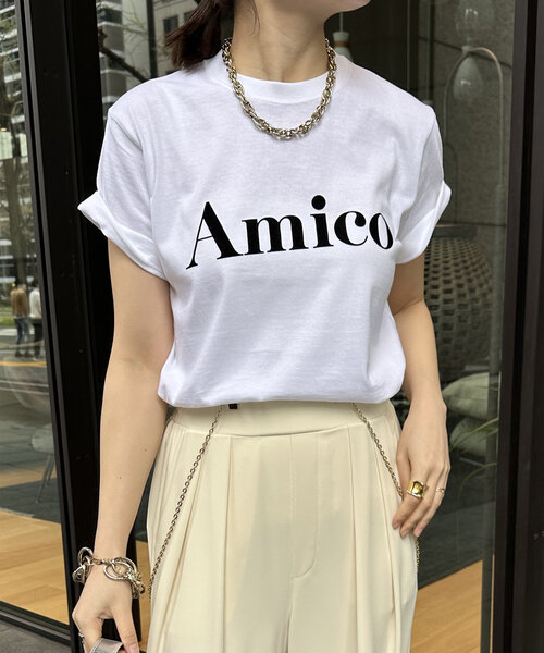 DouDou（ドゥドゥ）の「【WEB限定】AmicoフロッキーロゴTEE（Tシャツ/カットソー・レディース・ホワイト/ネイビー/チャコールグレー・FREE）」の12枚目の写真