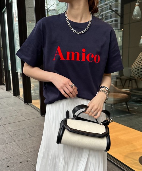 DouDou（ドゥドゥ）の「【WEB限定】AmicoフロッキーロゴTEE（Tシャツ/カットソー・レディース・ホワイト/ネイビー/チャコールグレー・FREE）」の3枚目の写真