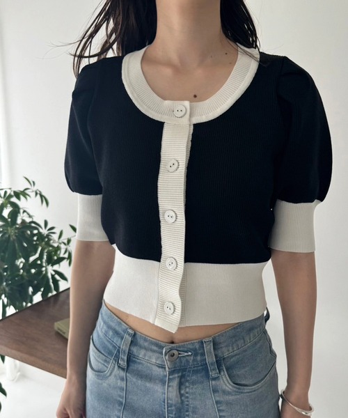 one after another NICE CLAUP(ワンアフターアナザーナイスクラップ)の「【OTONA NICE】配色ニットカーディガン(ニット/セーター・レディース・ホワイト×ブラック/ブラック×ホワイト/グレー×ホワイト・FREE)」の3枚目の写真