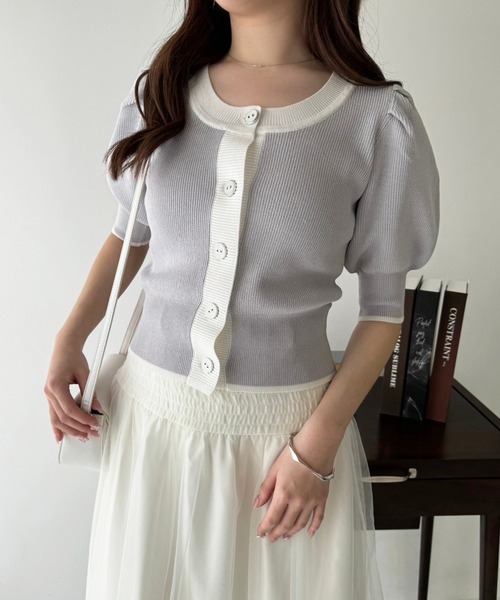 one after another NICE CLAUP(ワンアフターアナザーナイスクラップ)の「【OTONA NICE】配色ニットカーディガン(ニット/セーター・レディース・ホワイト×ブラック/ブラック×ホワイト/グレー×ホワイト・FREE)」の1枚目の写真