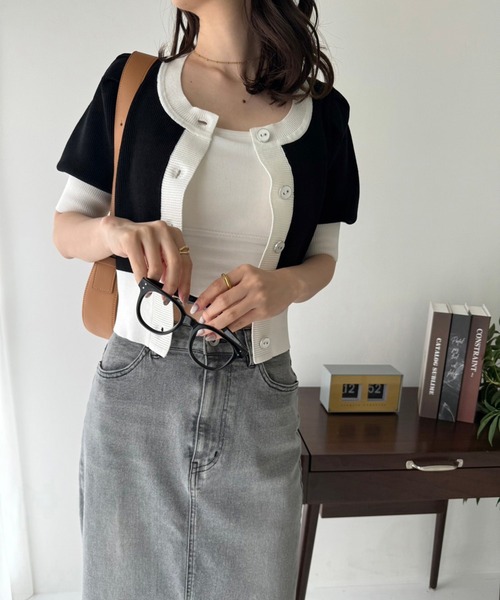 one after another NICE CLAUP(ワンアフターアナザーナイスクラップ)の「【OTONA NICE】配色ニットカーディガン(ニット/セーター・レディース・ホワイト×ブラック/ブラック×ホワイト/グレー×ホワイト・FREE)」の7枚目の写真