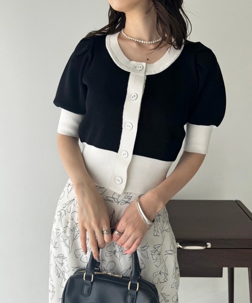 one after another NICE CLAUP(ワンアフターアナザーナイスクラップ)の「【OTONA NICE】配色ニットカーディガン(ニット/セーター・レディース・ホワイト×ブラック/ブラック×ホワイト/グレー×ホワイト・FREE)」の15枚目の写真