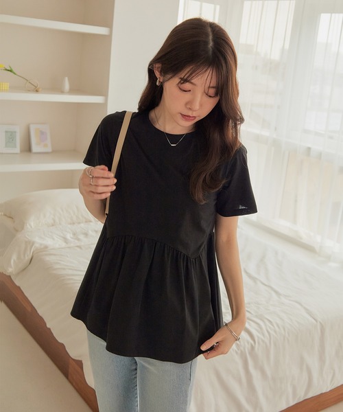 CHAN ME（チャンミ）の「異素材切替Aラインプルオーバー（Tシャツ/カットソー・レディース・ブラック/ホワイト×ブラック/ホワイト・MEDIUM/LARGE/X-LARGE）」の18枚目の写真