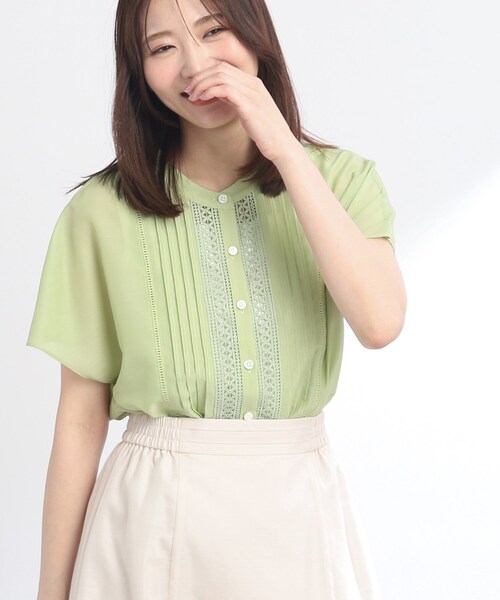 新品•未使用★Reflect【接触冷感／洗える】フロントレースデザインブラウス SALE／WEB限定カラーあり／接触冷感／洗える】フロントレース