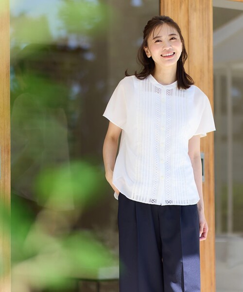 新品•未使用★Reflect【接触冷感／洗える】フロントレースデザインブラウス SALE／WEB限定カラーあり／接触冷感／洗える】フロントレース