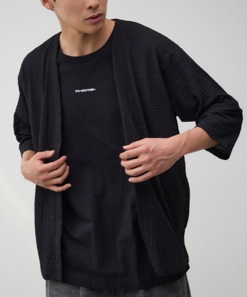 AZUL by moussy（アズールバイマウジー）の「ビッグサッカーライトトッパー（カーディガン/ボレロ・メンズ・ブラック/ライトブルー/ライトグレー・LARGE/MEDIUM）」の2枚目の写真