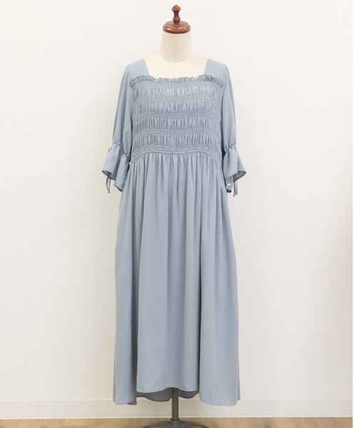 CLETTE（クレット）の「袖リボンシャーリングワンピース（ワンピース・レディース・ブラック/ブルー/ピンク・LL/3L/4L）」の22枚目の写真