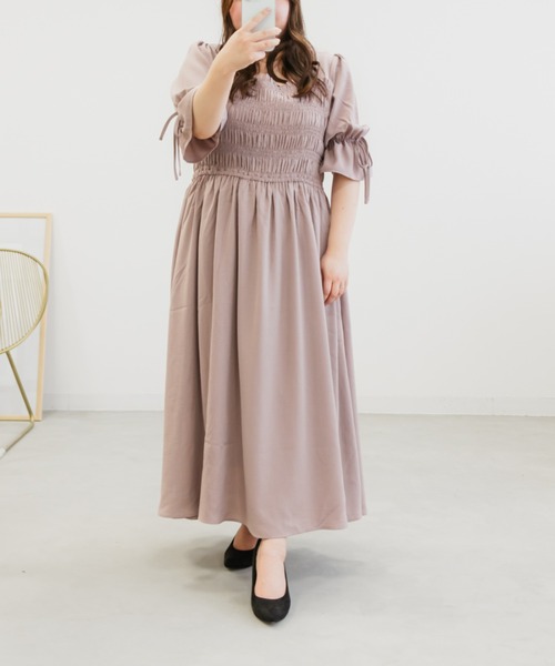CLETTE（クレット）の「袖リボンシャーリングワンピース（ワンピース・レディース・ブラック/ブルー/ピンク・LL/3L/4L）」の11枚目の写真