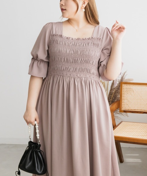 CLETTE（クレット）の「袖リボンシャーリングワンピース（ワンピース・レディース・ブラック/ブルー/ピンク・LL/3L/4L）」の19枚目の写真