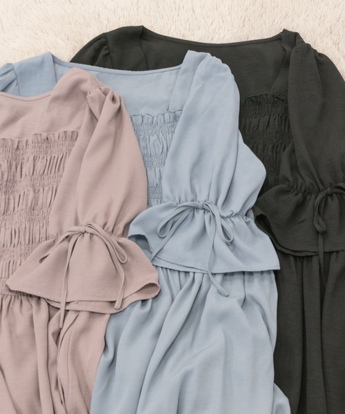 CLETTE（クレット）の「袖リボンシャーリングワンピース（ワンピース・レディース・ブラック/ブルー/ピンク・LL/3L/4L）」の21枚目の写真