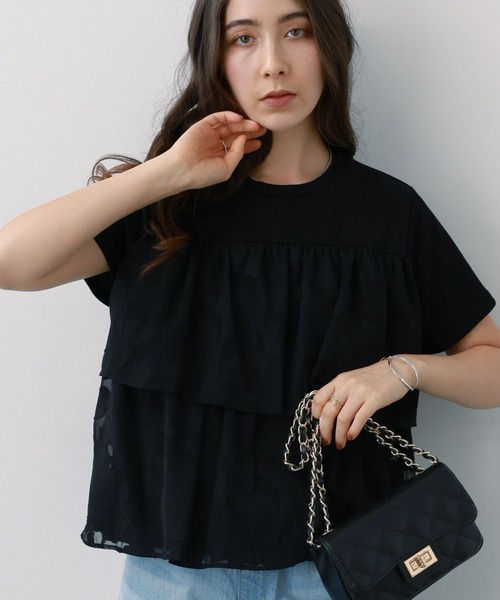 saloon（サルーン）の「SALOON(サルーン)/【AMBELLITE】ティアードレースカットソー　半袖（Tシャツ/カットソー・レディース・ブラック/ホワイト・FREE）」の2枚目の写真