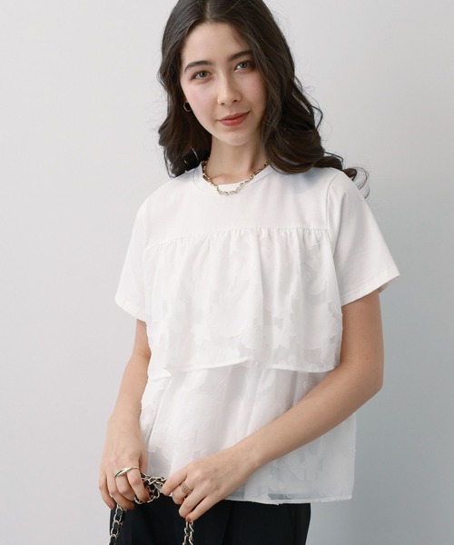 saloon（サルーン）の「SALOON(サルーン)/【AMBELLITE】ティアードレースカットソー　半袖（Tシャツ/カットソー・レディース・ブラック/ホワイト・FREE）」の7枚目の写真