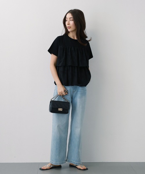saloon（サルーン）の「SALOON(サルーン)/【AMBELLITE】ティアードレースカットソー　半袖（Tシャツ/カットソー・レディース・ブラック/ホワイト・FREE）」の8枚目の写真