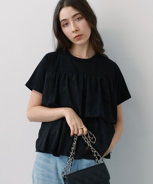 saloon（サルーン）の「SALOON(サルーン)/【AMBELLITE】ティアードレースカットソー　半袖（Tシャツ/カットソー・レディース・ブラック/ホワイト・FREE）」の12枚目の写真